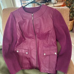 Linea by Louis Dell’Orio raspberry leather sweater jacket.  Size 10 Like new.